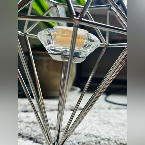 Candle holder Geometric Silver and Crystal Tea light suspended - Picture 6 of 10